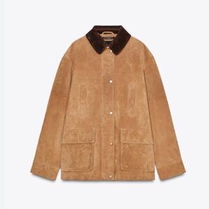 Zara 100% Suede Jacket Pleat Camel 4341/755/707 Size XS, NWT | 2025 Season